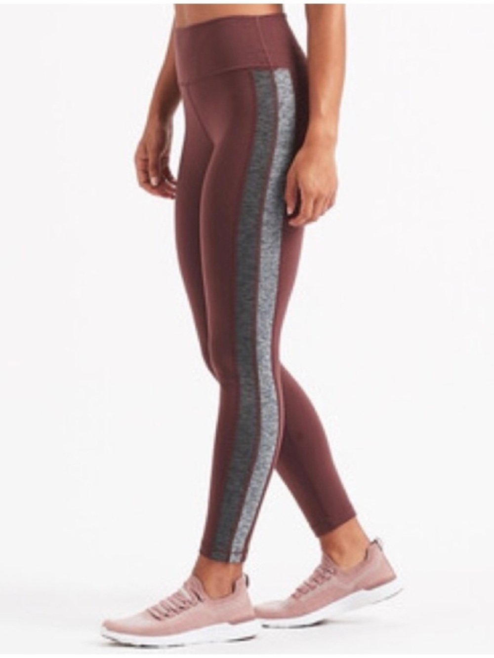 Vuori Women’s Sz M Racer High Rise Leggings Maroon Heathered Gray Stripe